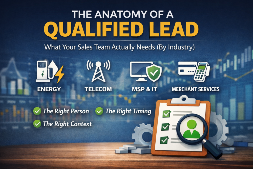 Qualified leads by industry breakdown for energy telecom MSP and merchant services